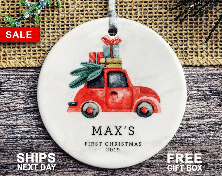 Baby&#39;s First Christmas Ornament - Personalized First Christmas Truck Ornament - Custom Baby Boy Truck Ornament