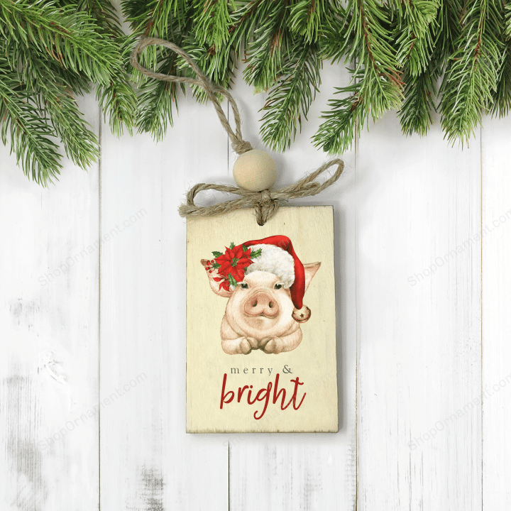 non-personalized santa pig christmas wood ornament merry & bright christmas ornament funny holiday santa pig wood ornament gift mwo3-006