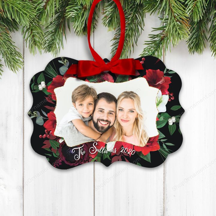 Christmas 2020 photo ornament | christmas berries and flowers family ornament | family photo personalized holiday ornament MBO-074