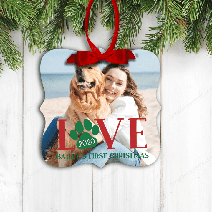 Dog Christmas 2020 photo ornament | new pet love pet dog cat first christmas ornament | pet 1st christmas holiday photo ornament mpo-018