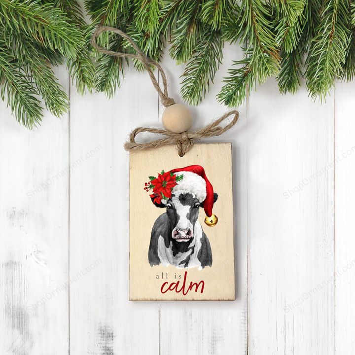 non-personalized christmas santa cow wood ornament all is calm christmas ornament funny holiday santa cow wood ornament gift mwo3-007