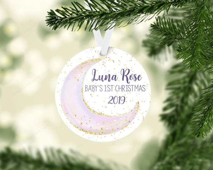 Luna Moon Baby 1st Christmas Ornament, Personalized Baby First Christmas Ornament, Baby Girl Ornament, New Baby Gift, Holiday Baby Ornament