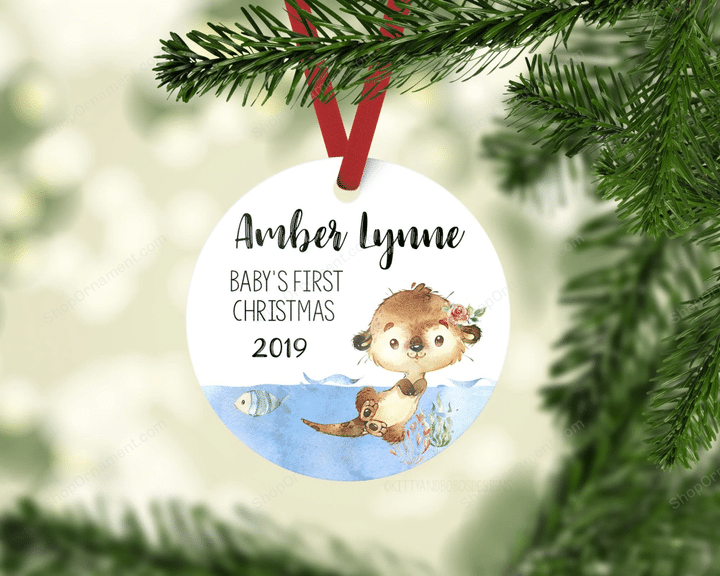 Otter Baby 1st Christmas Ornament, Personalized Baby First Christmas Ornament, Baby Girl Ornament, New Baby Gift, Holiday Baby Ornament