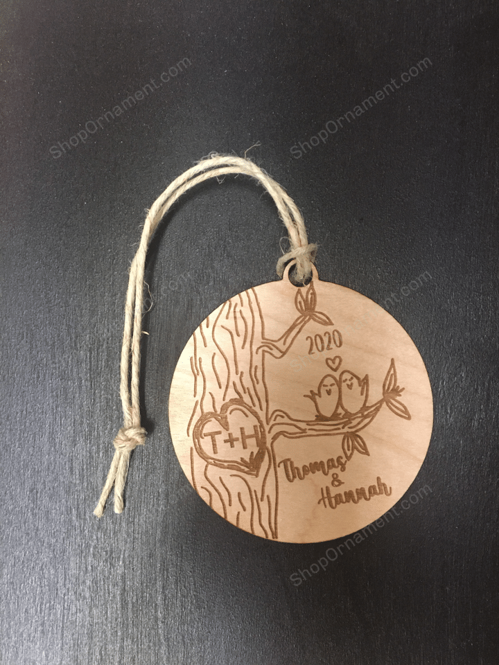 Christmas Ornament, Custom wooden LOVEBIRDS, First Christmas 2021, Personalized with name, Couples Ornament
