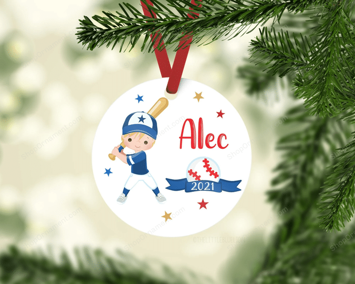 Baseball Ornament, Boy Baseball Player, Personalized Baseball Player Holiday Ornament, Stocking Stuffer Baseball Ornament, Holiday Ornament