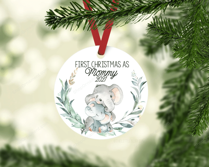 Elephant First Christmas as Mommy Ornament, First Christmas As Mommy, New Family Ornament, New Baby Gift, Holiday Baby Ornament