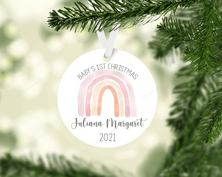 Pink Rainbow Baby First Christmas Ornament, Personalized Baby Christmas Ornament, Rainbow Baby Boy Ornament, Holiday Baby Ornament