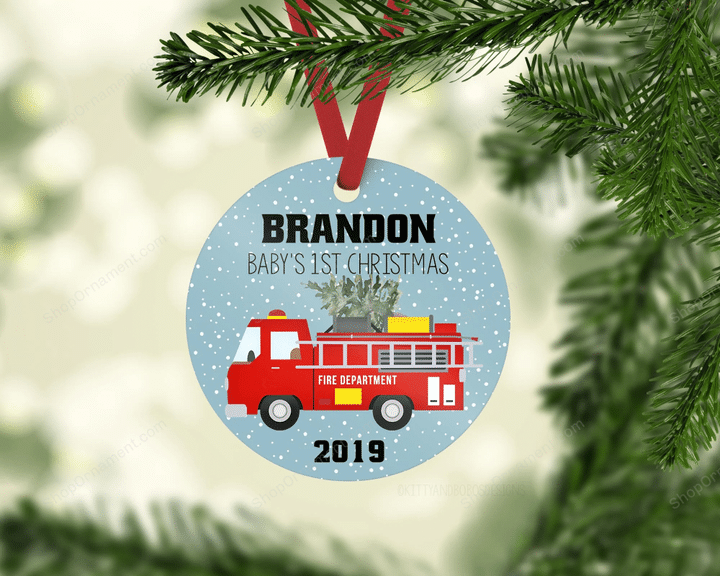 Fire Truck Baby First Christmas Ornament, Personalized Baby Christmas Ornament, Fireman Baby Boy Ornament, Holiday Baby Ornament