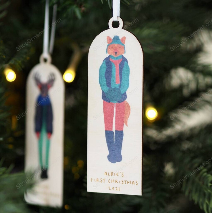 Personalised Winter Fox Christmas Decoration - Custom Illustrated Christmas Bauble