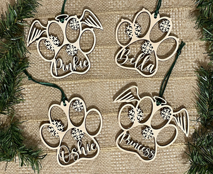 Personalized Pet Paw Print Ornament, Dog, Cat, Angel, Memorial, Christmas