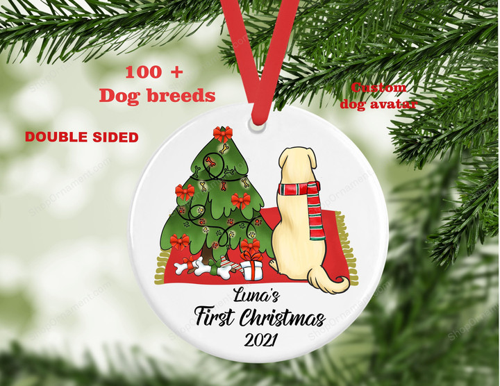 Personalized Dog Christmas Ornament,  Golden Retriever Ornament, Golden Retriever First Christmas Ornament, Custom Dogs Ornament, 2021