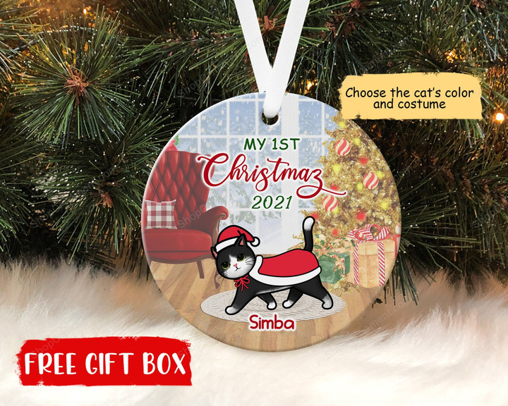 Cat 1st Christmas Ornament, Custom Cat Ornament, Cat Christmas 2021 Keepsake, Cat Mom Cat Dad Gifts, Merry Christmas, Christmas Tree Decor