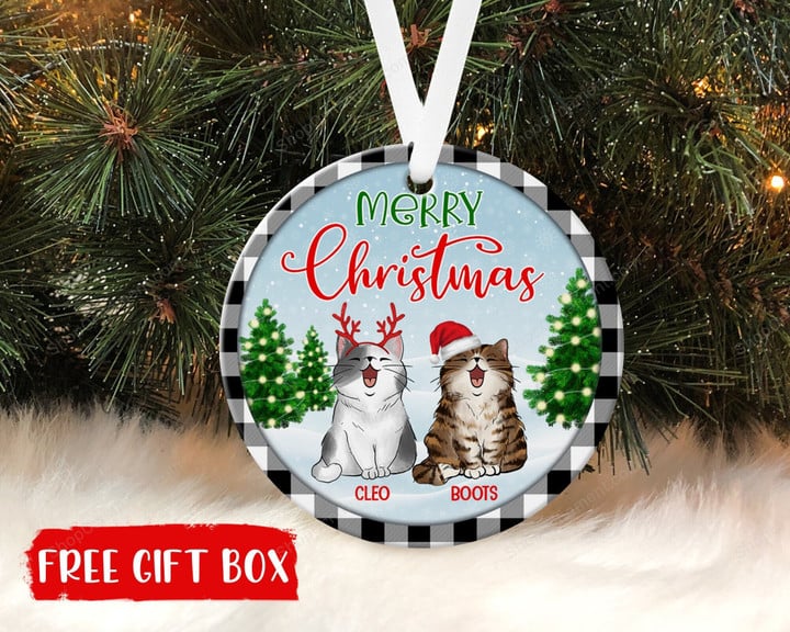 Personalized Cat Christmas Ornament, Merry Christmas, Pet Ornament, Cat Lover Gifts, Christmas Tree Decorations, Christmas Cat Ornament