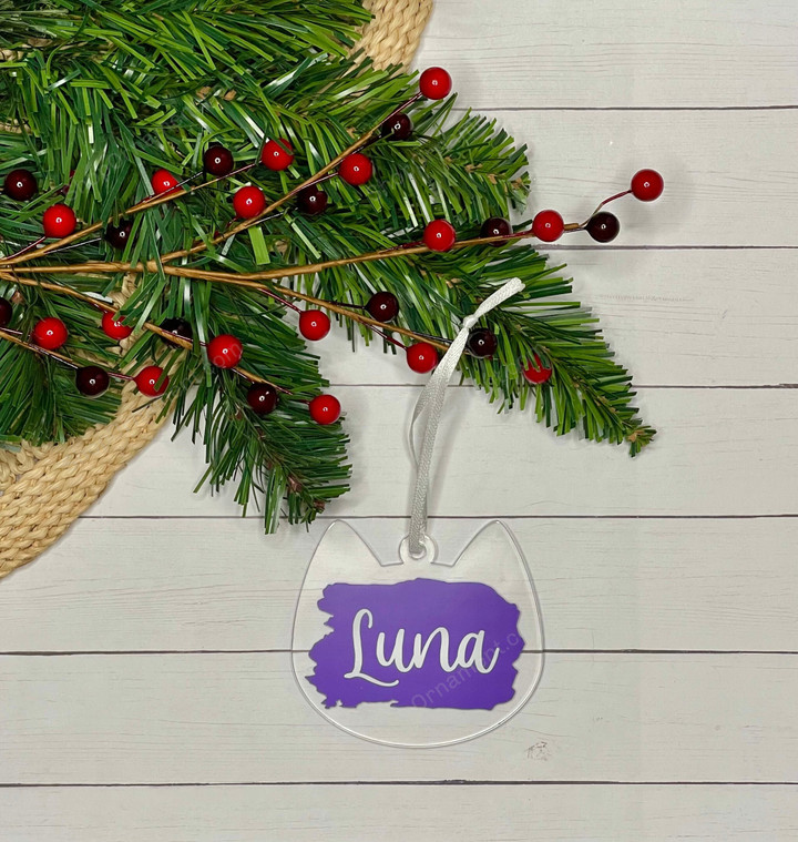 Personalized Cat Christmas Name Ornament, Pet Name Ornament for your Cat, Perfect Custom Christmas Ornament for your Furry Friend