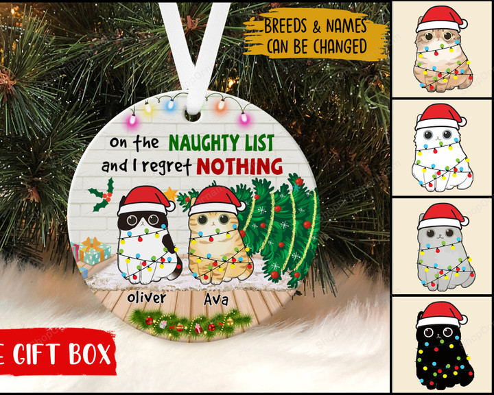 On The Naughty List And I Regret Nothing Ornament, Funny Cat Christmas Ornament, Cat Mom Gifts, Cat Dad Gifts, Pet Ornament, Xmas Gifts