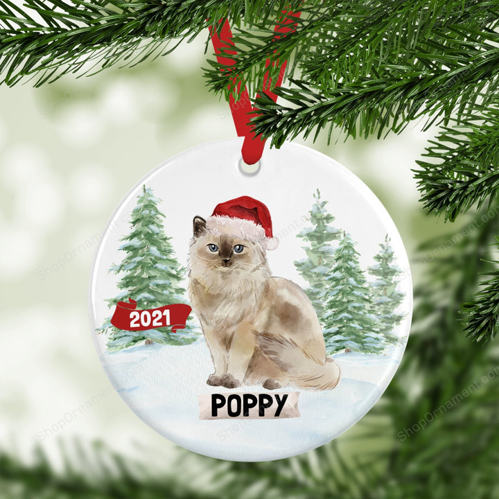 Ragdoll Cat Christmas Ornament Customized with Name, Watercolor Personalized Pet Holiday 2021 Free Shipping, Pet Memorial