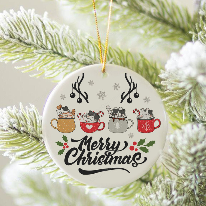Cute cats in Christmas Coffee Ornaments, Christmas gift for cat owners, Christmas Coffee Ornament 2021, Funny Cats ornament, Meowy Cats 2021