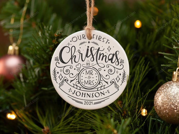 Our first Christmas as Mr and Mrs ornament. Newlywed Christmas ornament. 1st Christmas married ornament.  Engagement christmas ornament