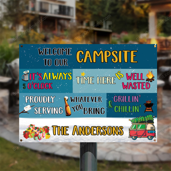 Welcome To Our Campsite, Personalized Family Name Sign, Camping Proudly Serving, Camping Metal Sign, Camping Decor, Christmas Gift