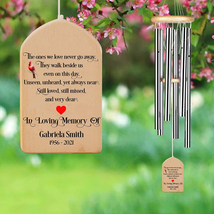 Personalized Cardinal Memorial Wind Chime, Loss of Spouse, The Ones We Love Never Go Away, in Memorial, Sympathy Wind Chime, Bereavement Gift