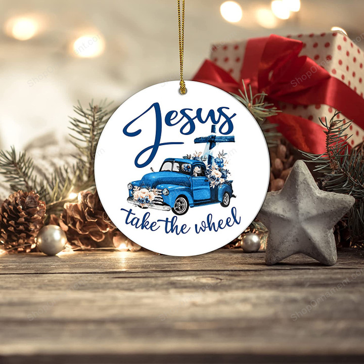 Jesus Take The Wheel Ornament, Jesus Ornament, Blue Car Truck Jesus Ornament, Religious Ornament, Gift for Christian
