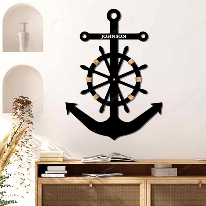 Personalized United States Navy Metal Wall, Anchor & Ship Wheel Sign, Military Gift, Father's Day Gift, Navy Emblem Sign, Anchor Metal Sign