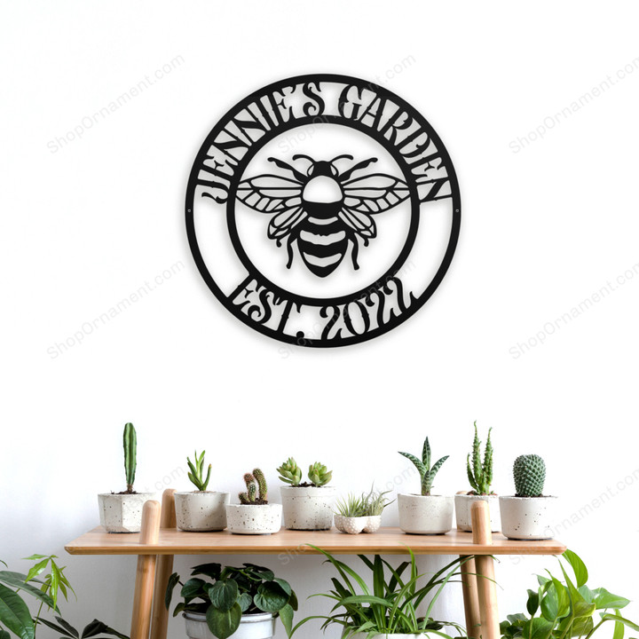 Personalized Bee Monogram Cut Metal Sign