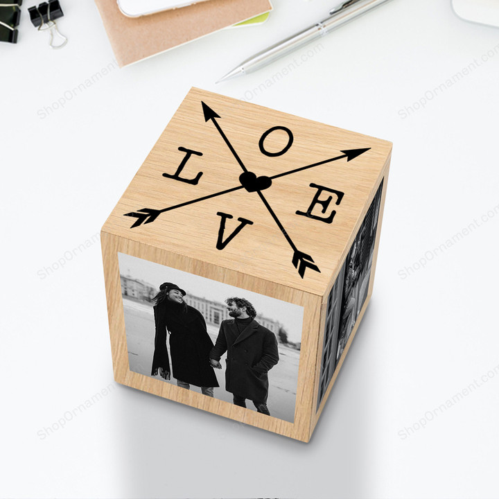 Valentine Love Arrows Personalized Photo Frame Wooden Cube for Home Decor Custom Collage Frames Multi Picture Gift for Lover Couple Valentine's Day