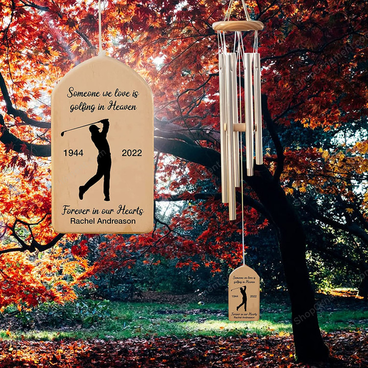 Golfing in Heaven Wind Chime Personalized Golf Memorial Wind Chime Golfer Memorial Gift Memorial Sympathy Wind Chime Bereavement Gift 20" Sympathy Wind Chimes for Outside