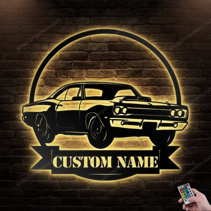 Custom Car Mechanic Garage Metal Wall Art With LED Lights