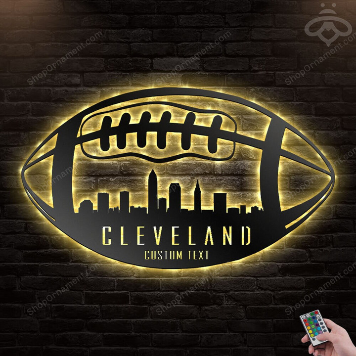 Custom Cleveland Football Metal Wall Art With Led Lights