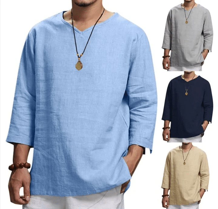 Men's Long-sleeved V-neck Linen Loose Shirt 🔥50% OFF - LIMITED TIME ONLY🔥