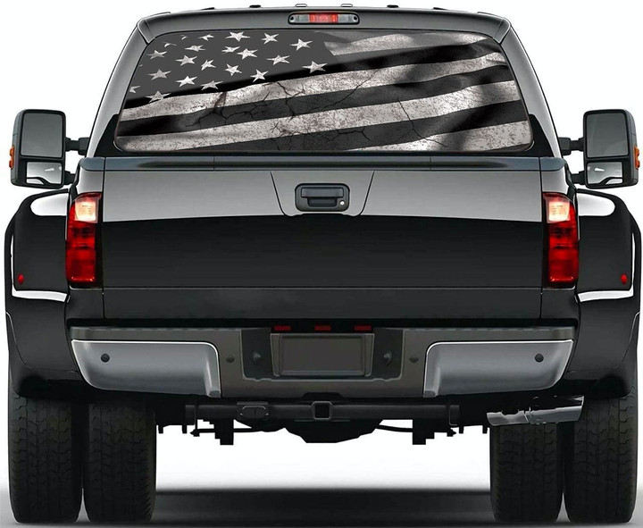 Truck Decals - Black & White American Flag - Car Rear Window, Bumper Stickers Graphics for Car Trucks SUV