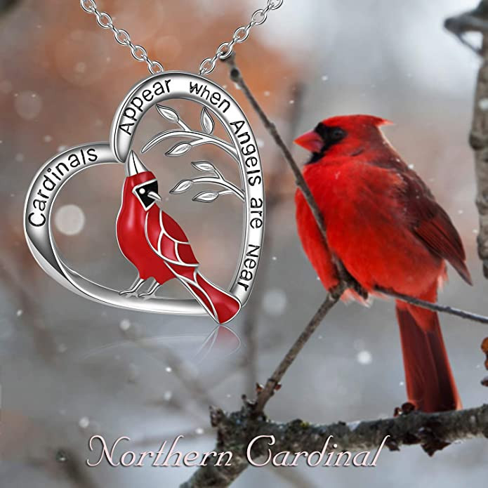 🎁 Red Cardinal Heart Pendant Necklace