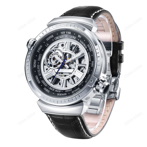 TIME100 Men's Mechanical Hollow Automatic Watch Earth Model Waterproof Watch