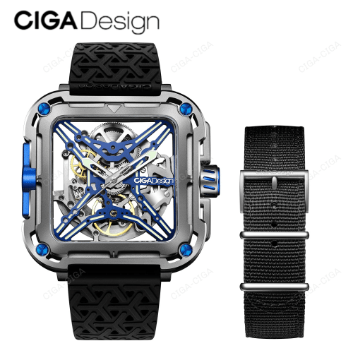 CIGA Design X Series Titanium SUV Watch Blue Full Hollow-Design Mechanical Automatic Sapphire Crystal Timepiece with Suspension System Waterproof Watch