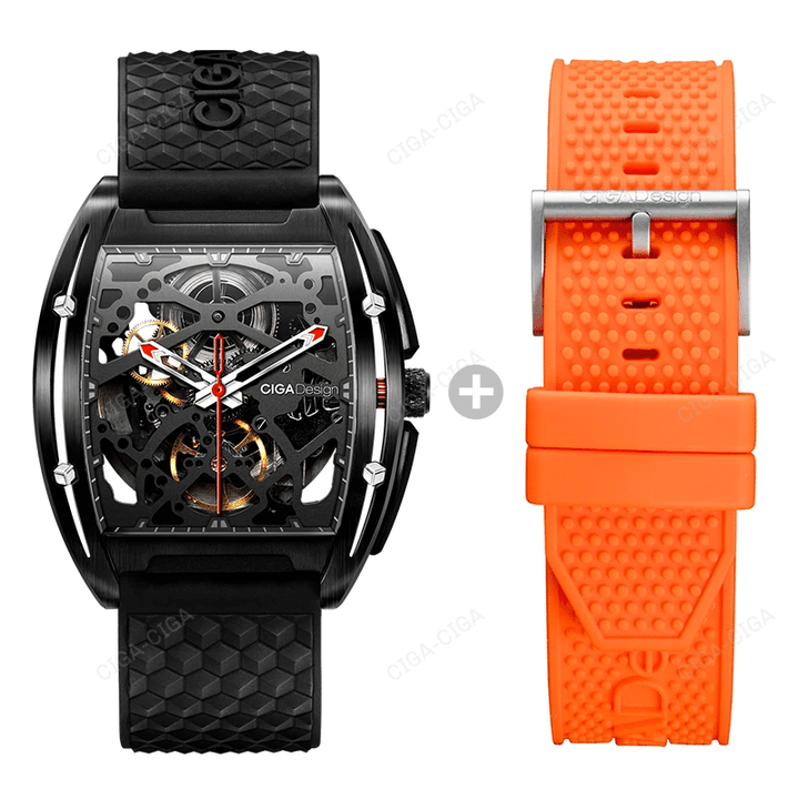 CIGA Design Z Series Men's Automatic Mechanical Skeleton Wristwatch Stainless Steel Case DLC Technique Waterproof Business Male Watch