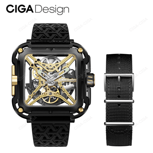 CIGA Design X Series Titanium Watch Gold Hollow-Design Mechanical Automatic with Suspension System Waterproof Watch