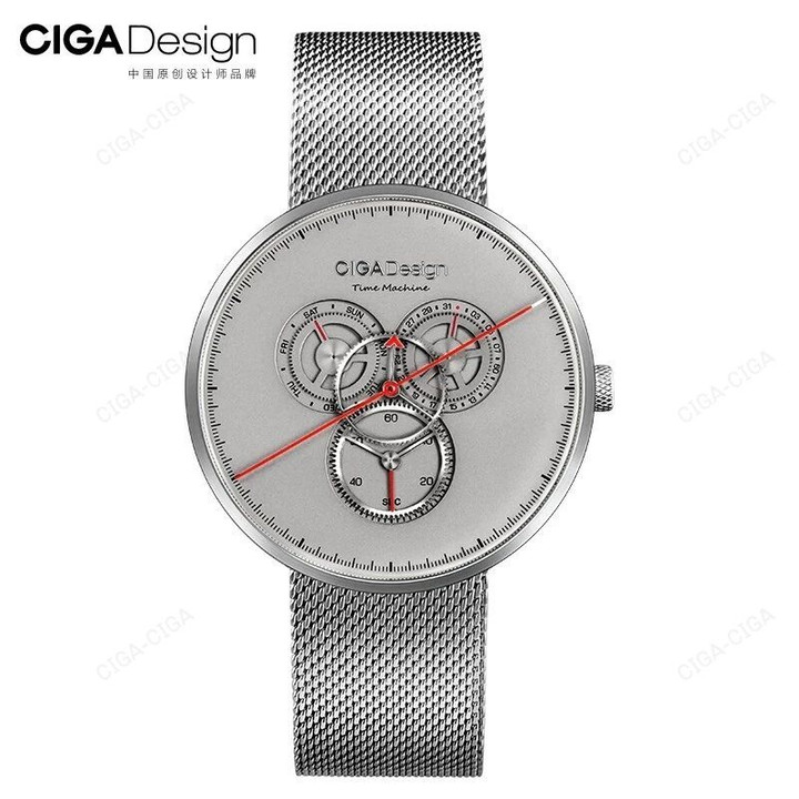 CIGA Design Men Quartz Watches I Series Time Machine New  Luxury Stainless Steel Strap Three Gear Design Week Display