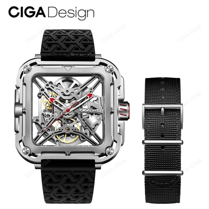 CIGA Design X Series Men's Mechanical Watch Automatic Stainless Steel Hollow-Design with Suspension System Waterproof Wristwatch