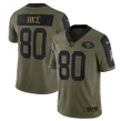 San Francisco 49ers Jerry Rice 90 NFL Olive 2021 Salute To Service Retired Player Men Jersey For 49ers Fans