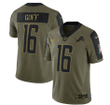 Detroit Lions Jared Goff 16 NFL Olive 2021 Salute To Service Retired Player Men Jersey For Lions Fans