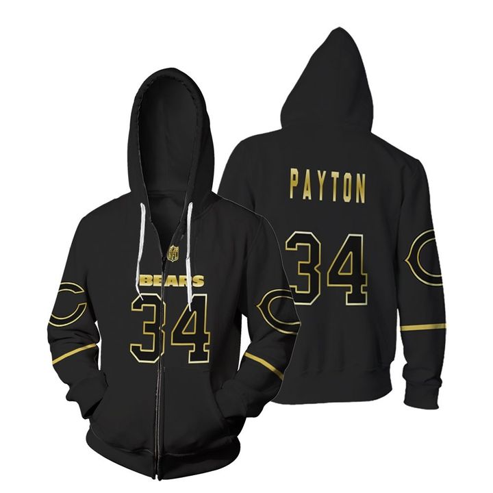 Chicago Bears Walter Payton #34 Great Player NFL Black Golden Edition Vapor Limited Jersey Style Custom Gift For Bears Fans
