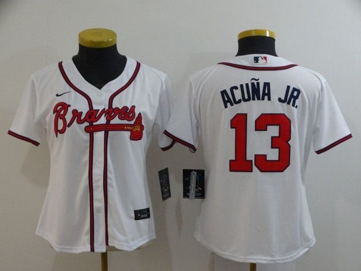 Atlanta Braves Ronald Acuna Jr #13 2020 MLB White Womens Jersey