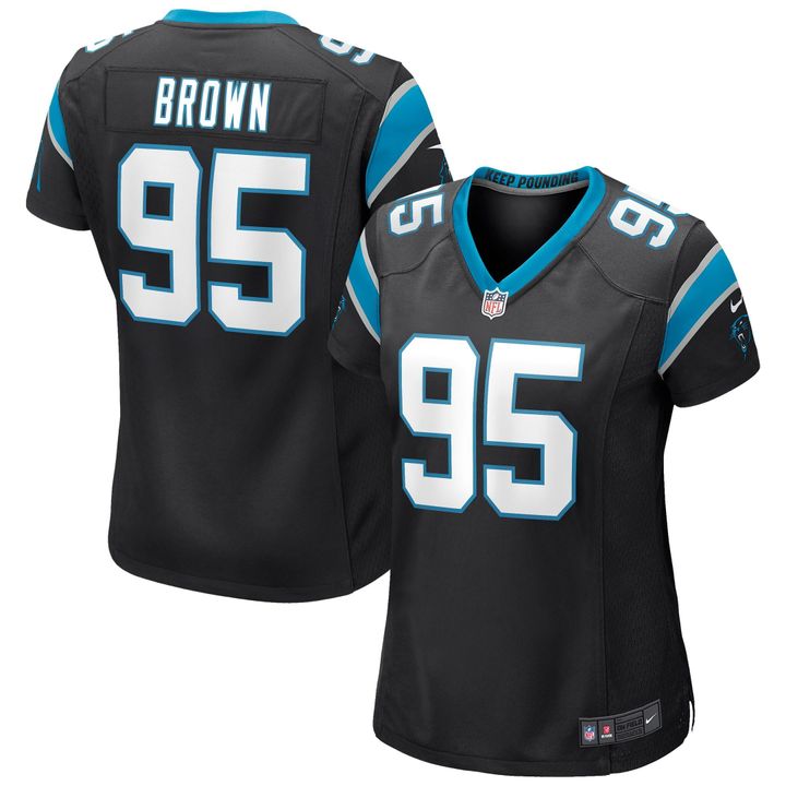 Womens Carolina Panthers Derrick Brown Black Game Jersey Gift for Carolina Panthers fans