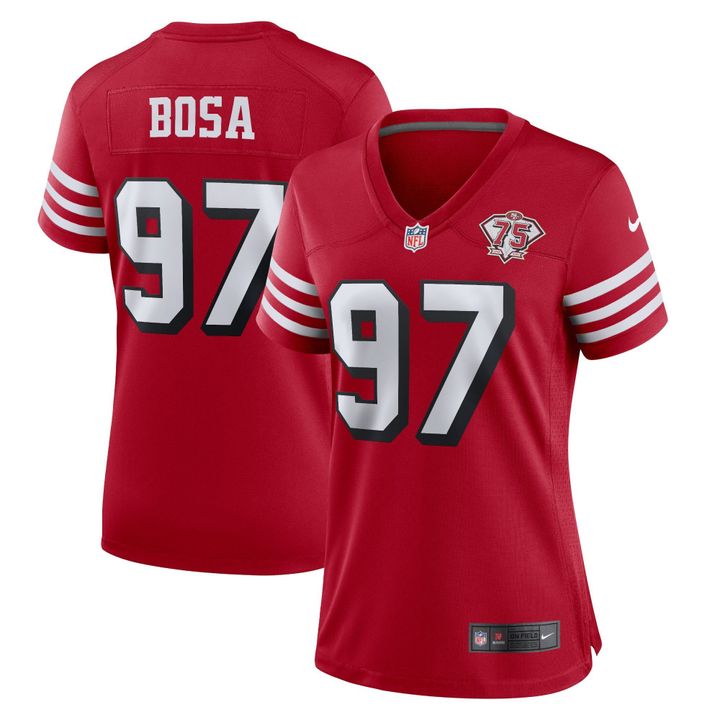 Womens San Francisco 49ers Nick Bosa Scarlet 75th Anniversary Alternate Game Jersey Gift for San Francisco 49Ers fans