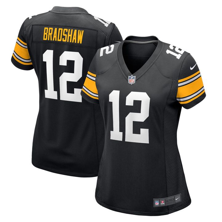 Womens Pittsburgh Steelers Terry Bradshaw Black Retired Player Jersey Gift for Pittsburgh Steelers fans