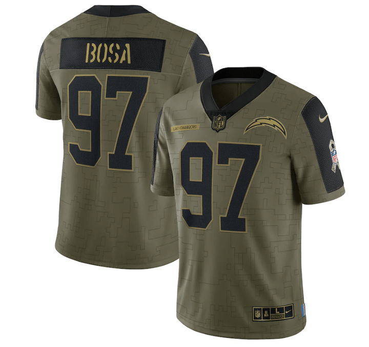 Los Angeles Chargers Joey Bosa 97 NFL Olive 2021 Salute To Service Player Men Jersey For Chargers Fans