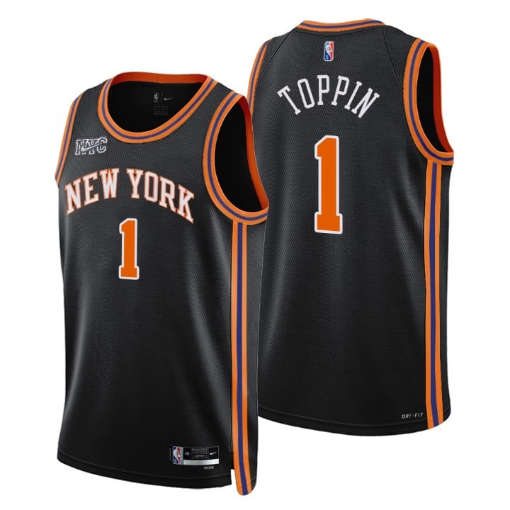 New York Knicks Obadiah Toppin 1 NBA Basketball Team City Edition Black Jersey Gift For Knicks Fans