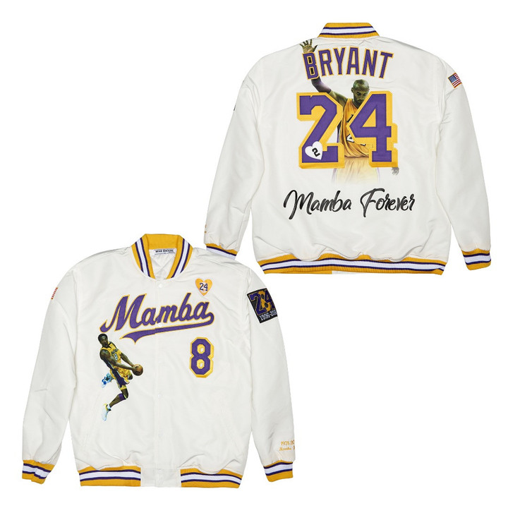Mamba Kobe Bryant 8 24 Mamba Forever High School White Basketball Jacket Gift For Bryant Fans